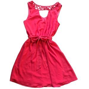 BCX Dress Hot Pink Sleeveless V Front/Back Gathered Waist Size S